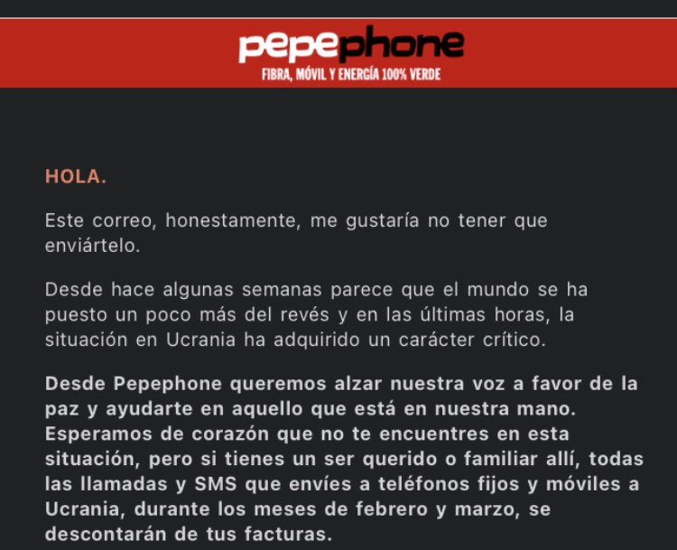 reichagain86's tweet photo. Demostración de que siempre se puede hacer algo. Ojalá otras compañías tomen ejemplos. #pequeñosgestos #UcraniaBajoAtaque #pepephone #UcraniaRusia @pepephone https://t.co/S8S8vrdLvV