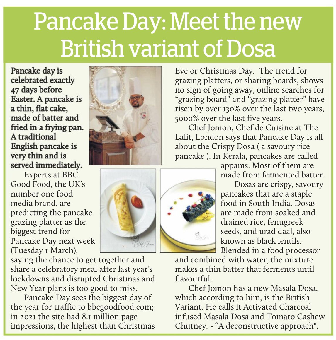 chefjomon's tweet photo. World pancake day with @AsianVoiceNews  @BBCFood charcoal infused Masala dosa - British variant https://t.co/VxqiTPRQgc