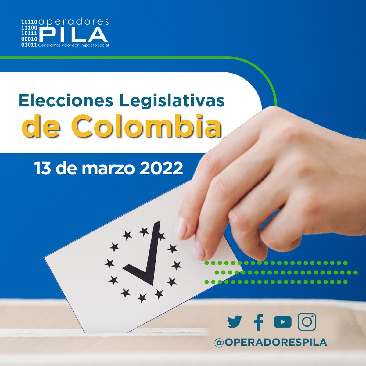 operadorespila's tweet photo. Las elecciones legislativas de Colombia de 2022 se realizarán el domingo 13 de marzo. En ellas se elegirán a los miembros de ambas cámaras del Congreso de Colombia. 

#Operadorespila #elecciones #Colombia https://t.co/zYNsQvWJEa