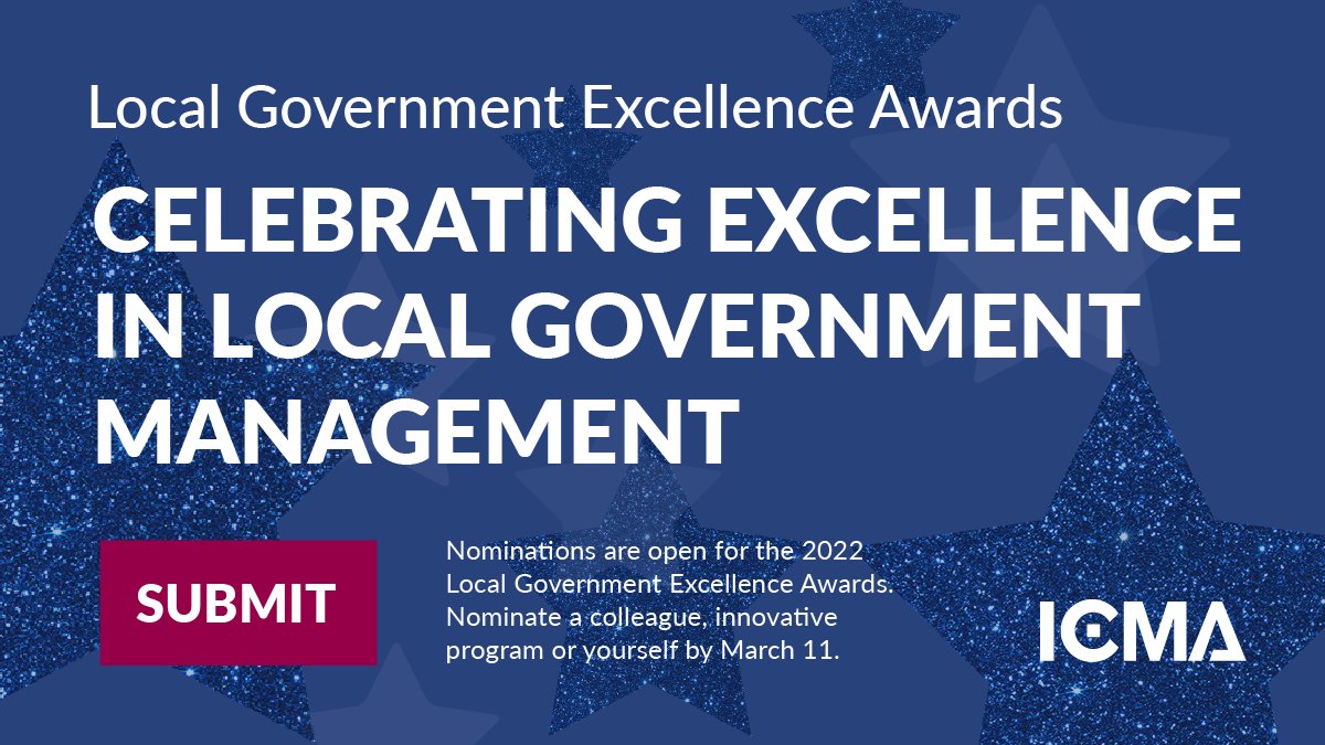 ICMA's tweet photo. Don't miss out on the opportunity to honor individuals and programs that have created a legacy of change in the local government profession. The deadline is March 11, 2022, for the Professional and Program Excellence Awards. Submit here: https://t.co/pwXuGhj79m https://t.co/QP12CQOUWX