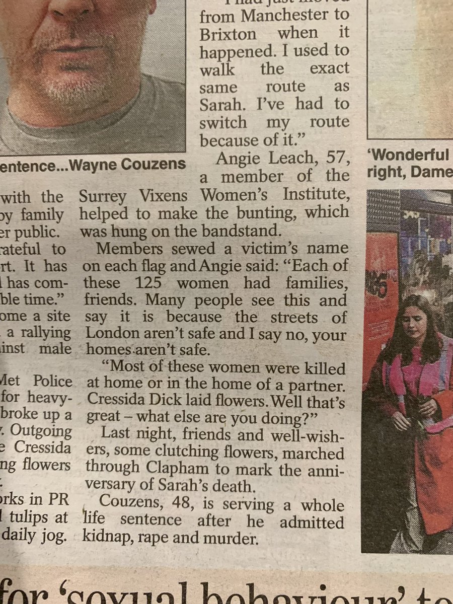 SVWI member @angieleach quoted in the @DailyExpressRB today asking Cressida Dick and the MET “What else are you doing?” - we think it’s a valid question 👀 @surreyfedwi @WomensInstitute #NoMoreViolence #EnoughIsEnough