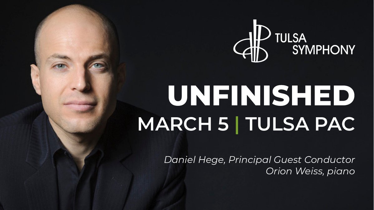 TulsaPAC's tweet photo. Music to our ears! 🎶 Join us and @TulsaSymphony this weekend and experience "Unfinished" in concert, featuring Daniel Hege as the Principal Guest Conductor. Tickets are available now at https://t.co/AlbP9VNdns. #ArtsElevated #TulsaPAC #TPAC https://t.co/ImDGtwQfeJ