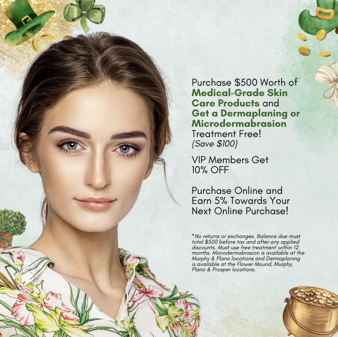 McGuinessDerm's tweet photo. 🍀 MARCH SPECIALS 🍀

💚 LASER HAIR REMOVAL - Buy a package of 6 large area laser hair removal, get a FREE package of 6 small area laser hair removal 
💚 VI PEEL - Get 10% off Vi Body Peel
💚 Purchase $500 worth of medical grade skincare products, get a FREE dermaplaning or m ... https://t.co/CyCUaMSsgj