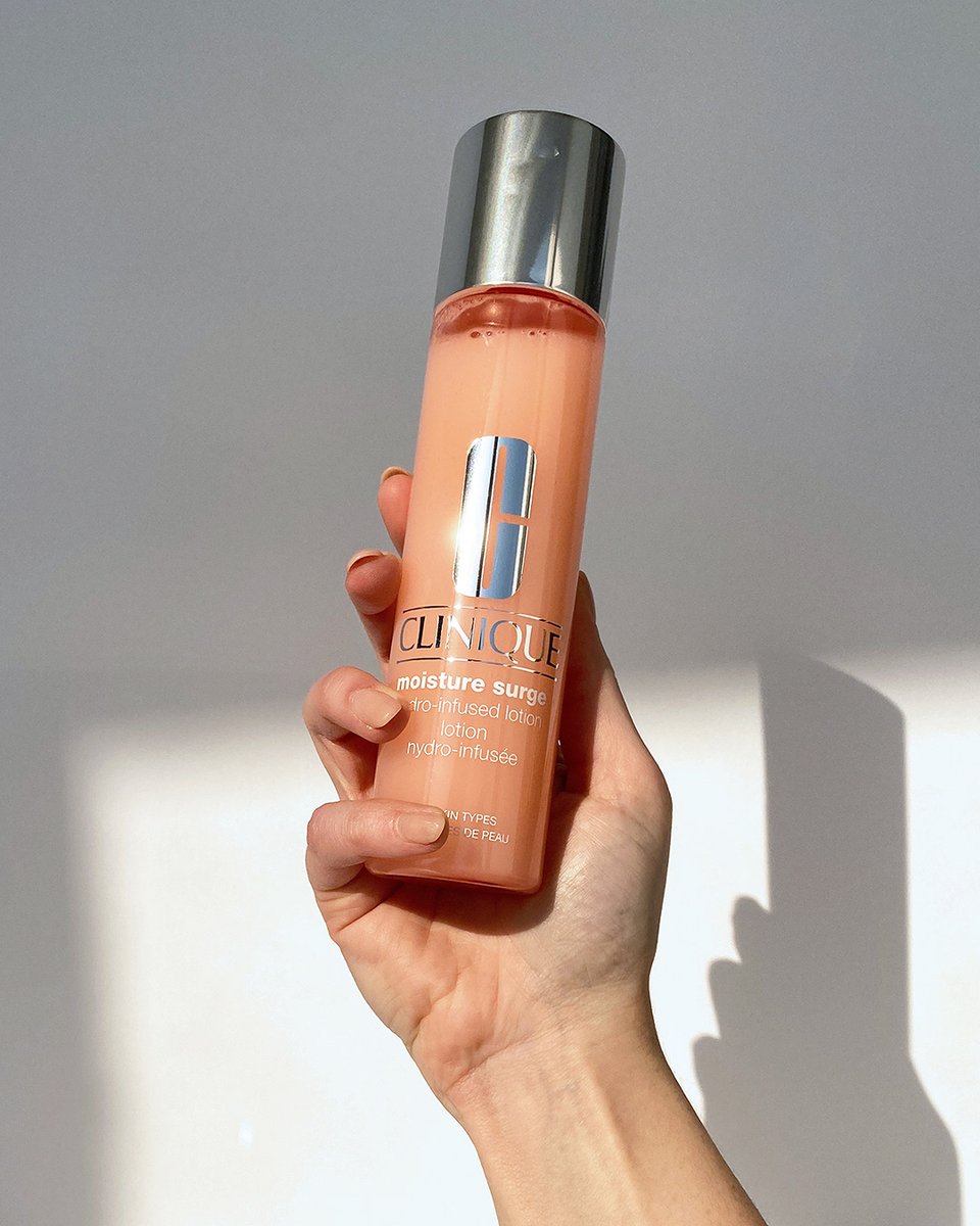 Two words: liquid lotion. 💦 Moisture Surge Hydro-Infused Lotion is a light, refreshing watery lotion that drenches just-cleansed skin to leave it glowing. ✨ #Clinique #MoistureSurge #beauty #skincare #parabenfree #fragrancefree