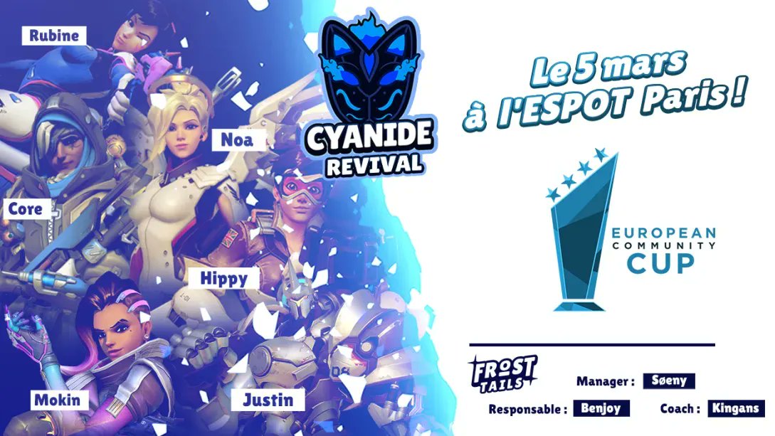 ❄️|European Community Cup Ça va être le feu ce week-end à @espotparis🔥 pour ce tournoi de FO-LIE ! Vous pourrez d'ailleurs y retrouver une de nos équipes : les Cyanides ! Et y rencontrer le grand @LeBenjoy ! Donnez tout ! Eclatez-vous et cassez des 🍑 !! #FeelTheFrost❄️