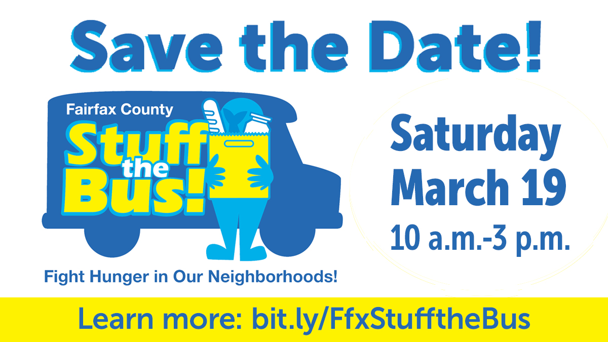FairfaxNCS's tweet photo. Save the date! Help feed hungry people in your community by donating to Stuff the Bus on Sat, March 19 from 10 am-3 pm. Learn more: https://t.co/SdkE0deeGf #FFXStufftheBus #FFXstrong https://t.co/5daZq4WteH