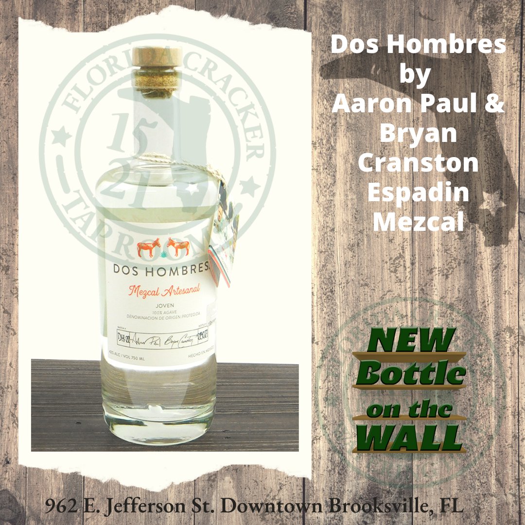 FlTaproom's tweet photo. New on the Wall..... 🥃⁠  Dos Hombres Espadin Mezcal Tequila
Founded by Aaron Paul &amp; Bryan Cranston, who starred in the hit TV show Breaking Bad.

Notes: Apples/ Mango/ Zapote fruits/ Wood barrels/  smooth smoke.

⁠#flacracker #taproom #florida #new #bourbon #rye #Tequila https://t.co/2yFMqauPoJ