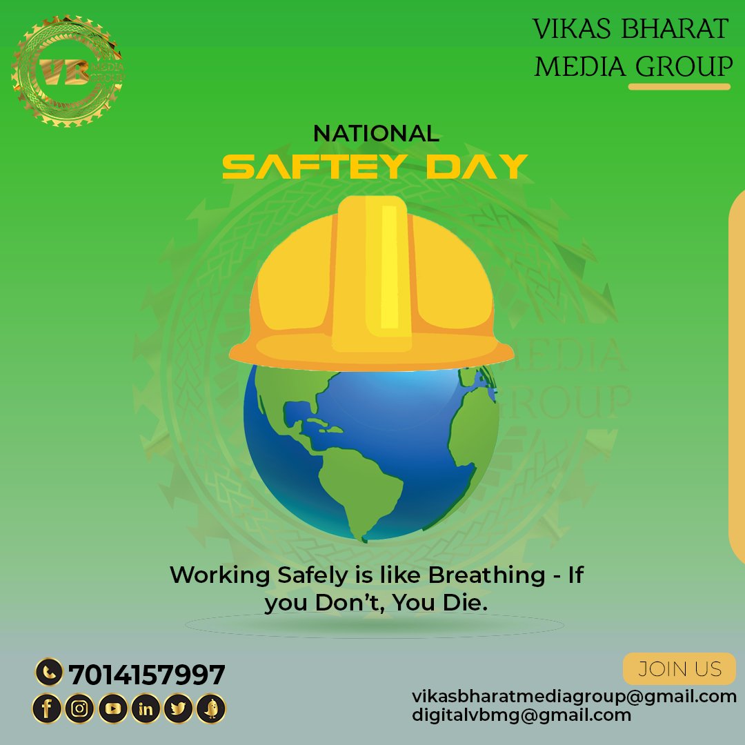 vbmg_india's tweet photo. On the occasion of National Safety Day, we would love one thought with our Instagram family, that we must never compromise with our safety in any circumstances. 
Wishing you all a very Happy National Safety Day.
#nationalsafetyday https://t.co/Ihkp2CRKbJ
