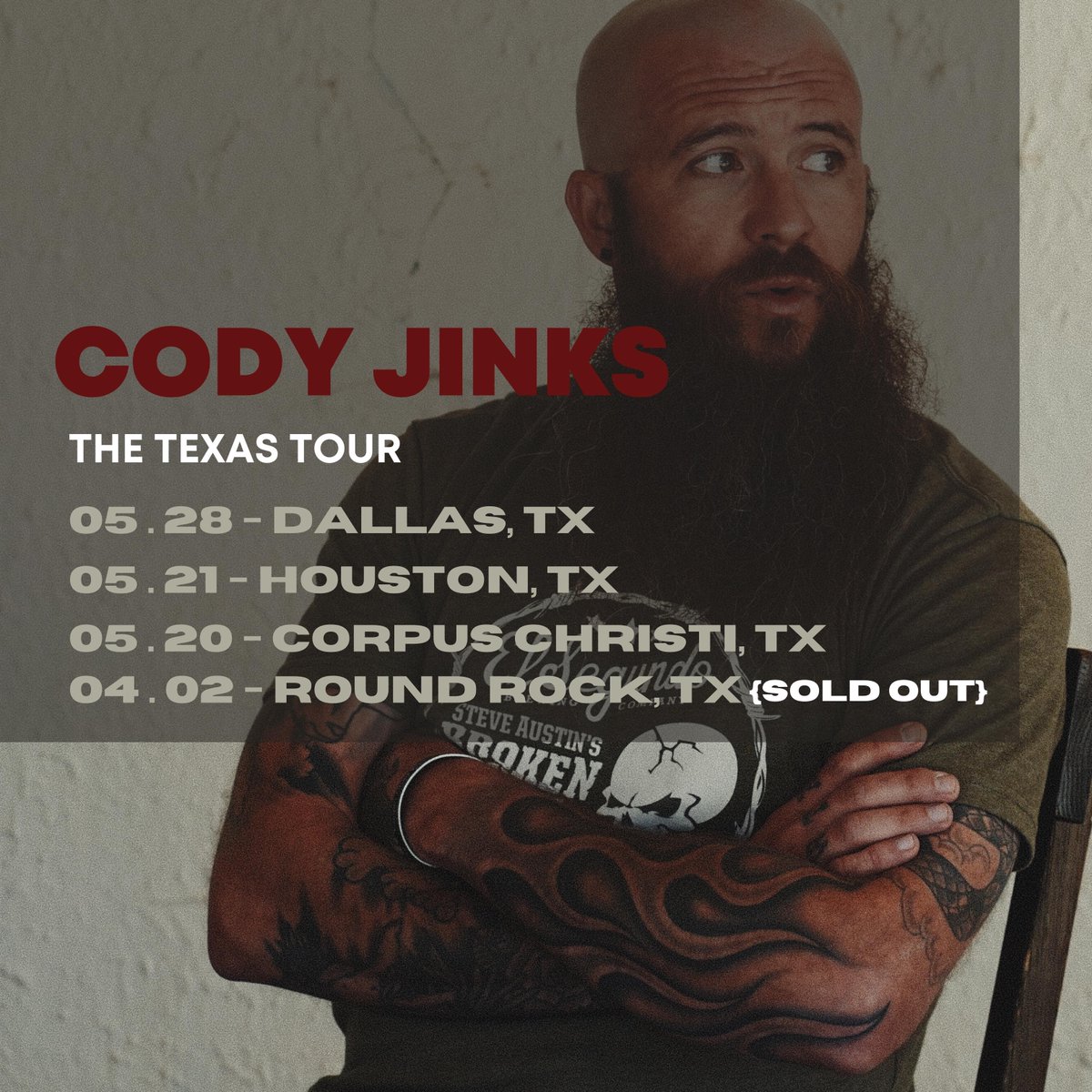 CodyJinksMusic's tweet photo. The Texas Tour begins!!!

Dallas, Houston, and Corpus Christi Fam Club members! Tickets go on sale for you in 1 hour! Get ready! 

Dallas: https://t.co/lWPjvDYRcq
Houston: https://t.co/F7CqA8qc7C
Corpus Christi: https://t.co/42qViBb5mG https://t.co/iI5w3GxGDm