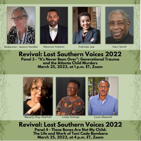 RevivalLost's tweet photo. Revival will host two discussions on the ATL Child Murders: Register at https://t.co/ppEK7bfDPk @jessicahandler @Calindanlee @VESstories @DrGuySheftall https://t.co/nUBTeMs2uR