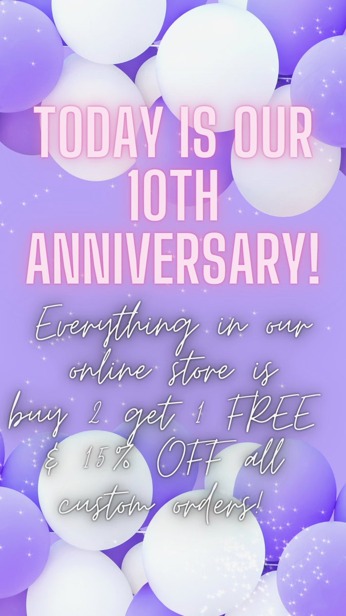 USCcreations's tweet photo. 💜 It’s our 10th anniversary 💜
We would like to thank all of our amazing supporters, customers, friends &amp; family for being with us on our journey these past 10 years!  
Here’s to many many more years to come! 
- Carolina &amp; Angie💜 https://t.co/27JiOXPbiE