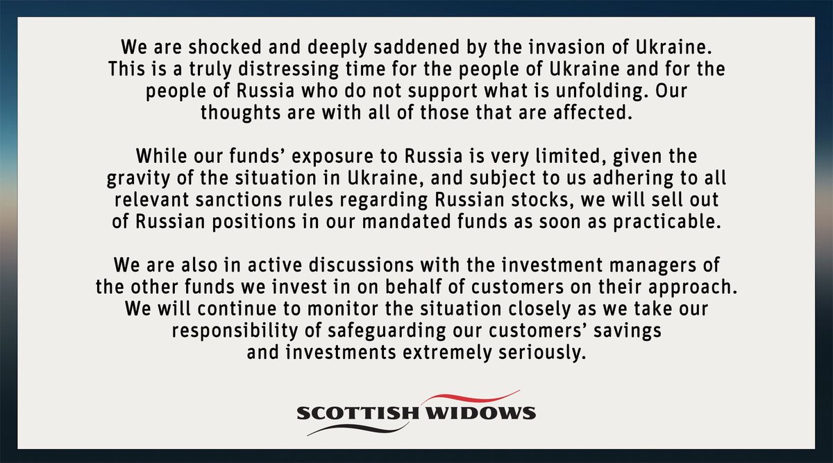 Our update on investments due to the ongoing invasion of Ukraine: