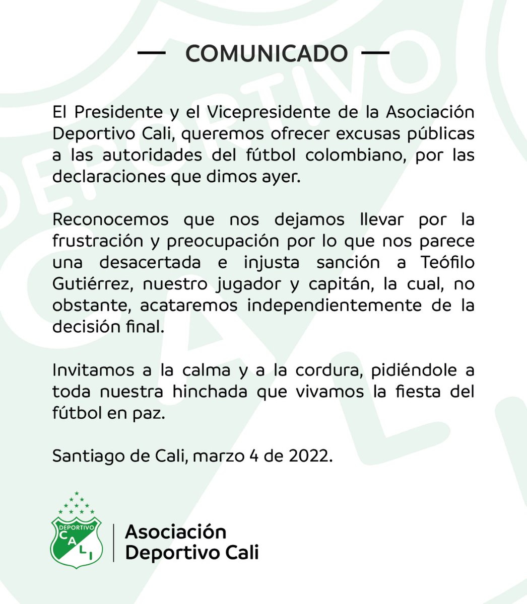DeportivoCaliCP's tweet image. 📃 [Comunicado oficial]