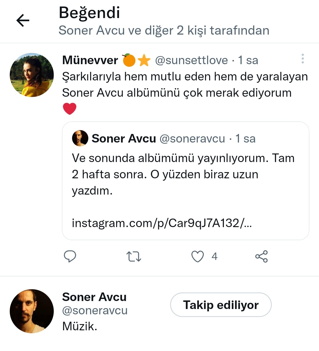 Soner Avcu benim de tweetimi beğenmiş teşekkür ederim @soneravcu