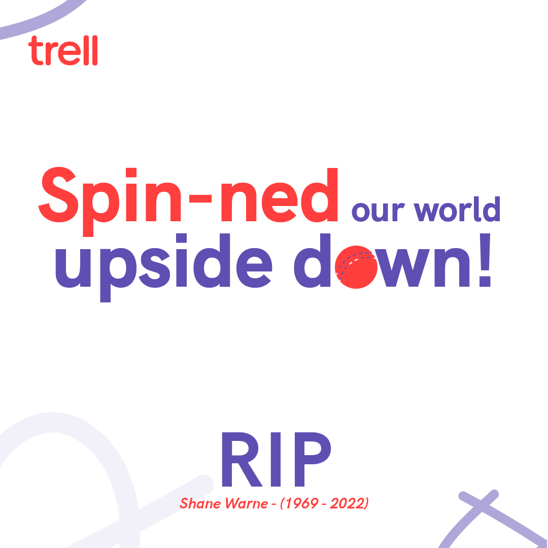 Trell (@trellapp) on Twitter photo The man, the legend who taught us not to live life with regrets.
R.I.P spin king <a href="/ShaneWarne/">Shane Warne</a>
#Cricket #Legend #shanewarne The man, the legend who taught us not to live life with regrets.
R.I.P spin king <a href="/ShaneWarne/">Shane Warne</a>
#Cricket #Legend #shanewarne