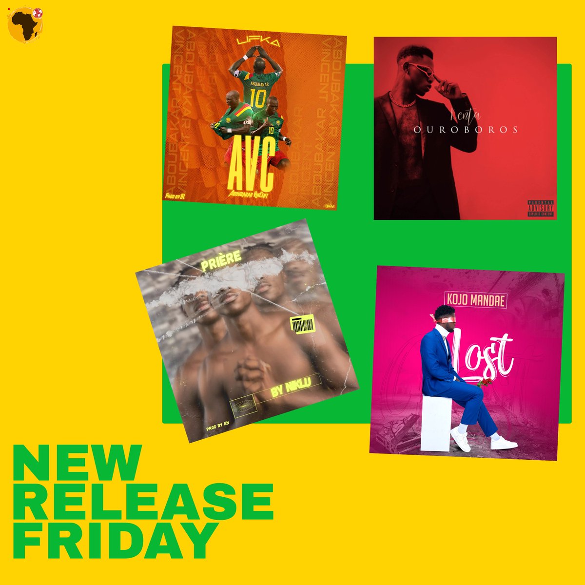 africadistrocm's tweet photo. Voici nos nouvelles sorties ce Vendredi !
https://t.co/BiI6CZI8EP
#NIKLU - Prière
#LiFkA - AVC
@kojomandae - Lost
@BOSSKENTA1 - OUROBOROS
#newreleasefriday #AFRICADISTRO https://t.co/8Amqx16IBe