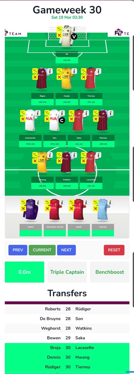 gynaepenang's tweet image. GW28-GW30 on ZERO chip

GW28 (-8) 8DGW C:Rudiger
GW29 (FT) 5DGW C:Salah
GW30 (-8)11 players C:Son

0R 1.2mil
Target 1mil
#MapOut #FPL #FPLCommunity
