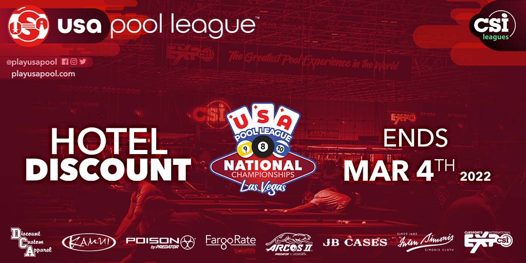 🟥 𝗟𝗔𝗦𝗧 𝗗𝗔𝗬 𝗧𝗢 𝗚𝗘𝗧 𝗧𝗛𝗘 𝗛𝗢𝗧𝗘𝗟 𝗗𝗜𝗦𝗖𝗢𝗨𝗡𝗧! Reserve your room at the Rio All-Suite Hotel &amp; Casino today at playcsipool.com/2022-usapl-nat….

#billiards #lasvegas #playcsipool #usapoolleague #cuesports #10ball #9ball #csiexpo #8ball