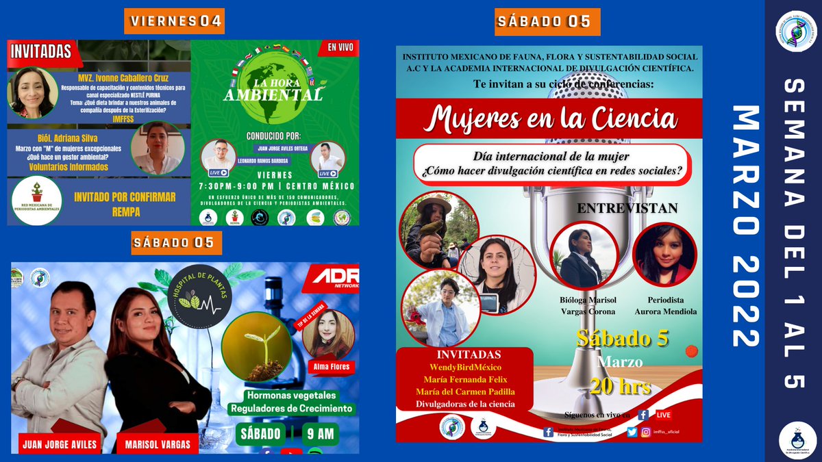 imffss_oficial's tweet photo. 🅲🅰🆁🆃🅴🅻🅴🆁🅰 🆂🅴🅼🅰🅽🅰🅻 ▶
Viernes ➡ La Hora Ambiental ▶ https://t.co/U6cdEMcuut
Sábado ➡ Hospital de plantas ▶ https://t.co/SSnmGoVTHL
Sábado ➡ Mujeres en la ciencia ▶ https://t.co/rBZCAnm9Q6
#Medioambiente #DrPlanta #DraPlanta #Plantas #Hospital #Flores #IMFFSS https://t.co/drK3ptDc75