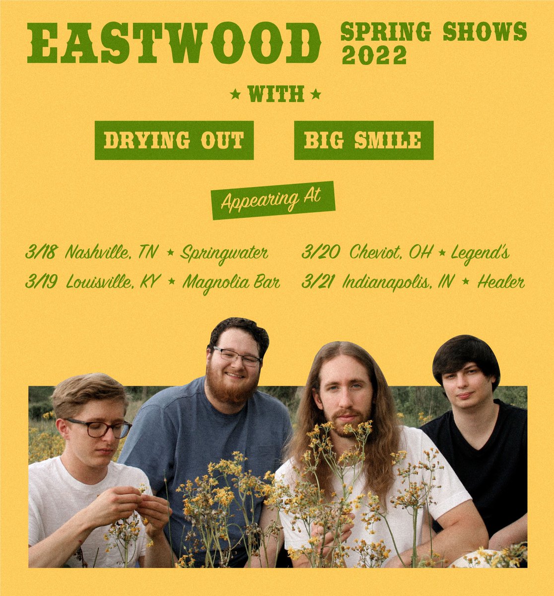 In just two weeks, we will be playing live rock shows with <a href="/bigsmile_oh/">Big Smile</a>  and <a href="/dryingoutky/">drying out</a> . Come catch us at a midwestern city near you!