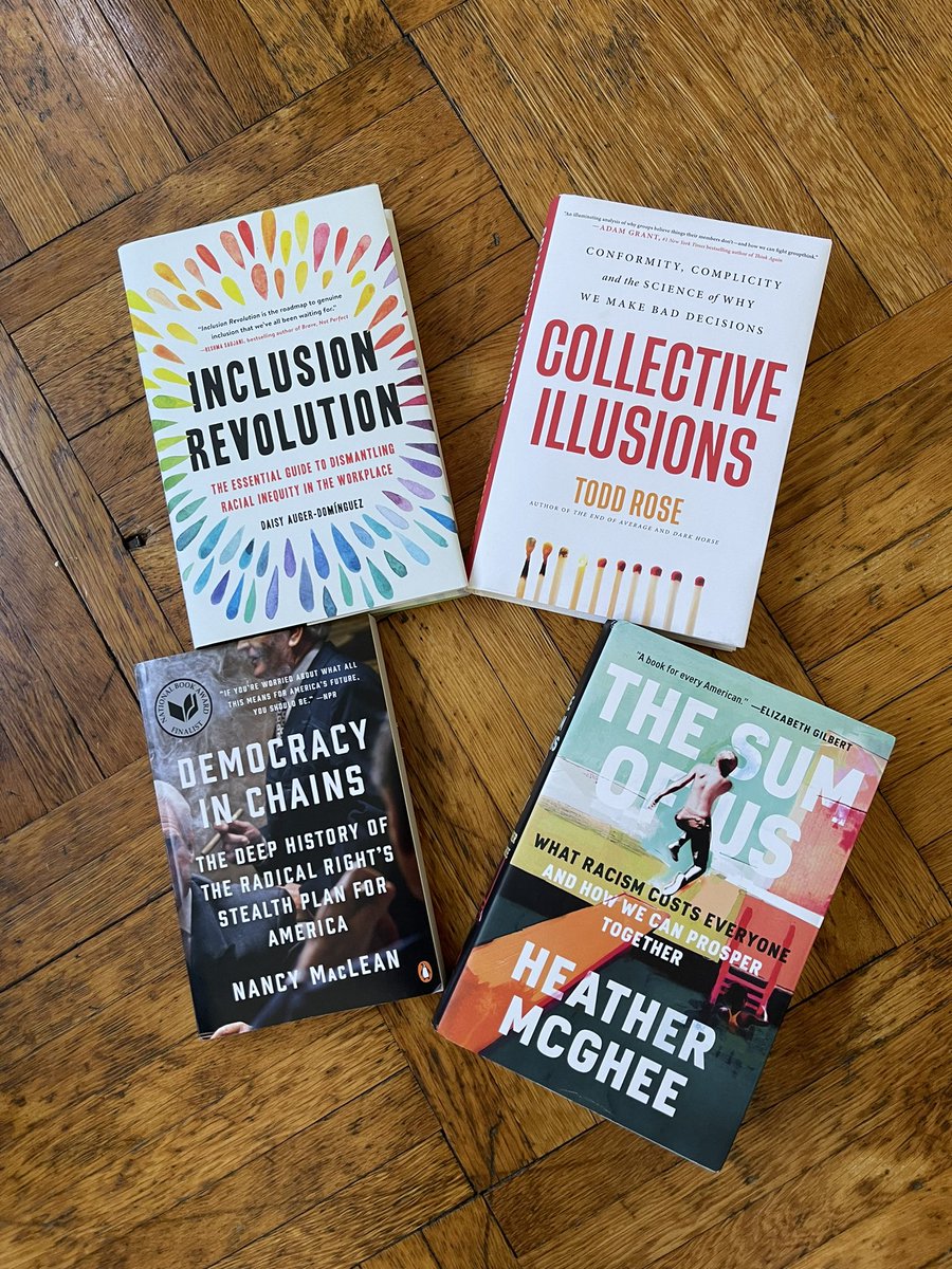 Vegalteno's tweet photo. I got home after my 10 day trip to one of my favorite presents: books! I got #TheSumofUs & #DemocracyinChains from @cristinanextgen @NextGenAmerica & @toddrose #CollectiveIllusions & from my friend @DaisyAD #InclusionRevolution Lots to read in my many upcoming trips. https://t.co/f05bnSCVQG