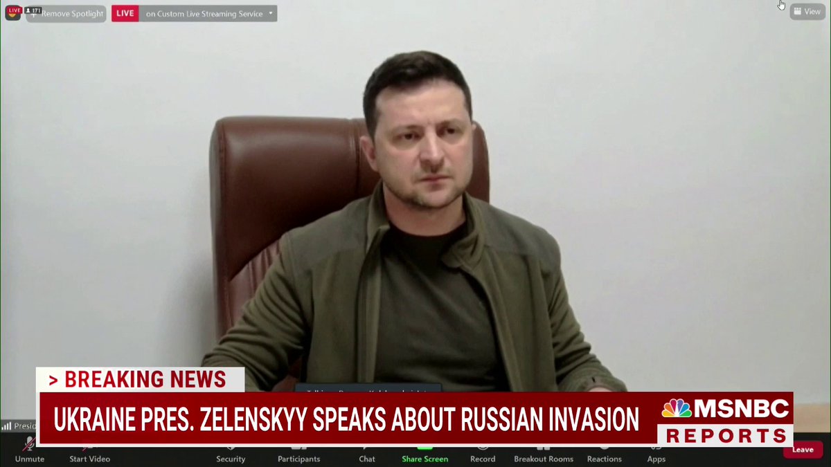 MSNOWNews's tweet photo. Live on @MSNBC: 

Ukraine President Zelenskyy speaks on Russian invasion. https://t.co/RdYLvfum24 https://t.co/WdLvmi26mM