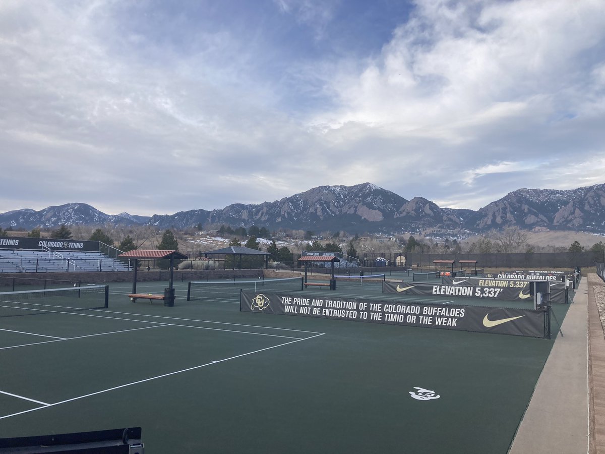 CUBuffsTurf's tweet photo. Blow courts, change trash, and confirm net heights and we’re set for @CUBuffsTennis first outdoor match of the season this afternoon. First serve scheduled for 1p.  Huge thanks to the crew for getting this facility back online this week. #GoBuffs #Team1stClass #DominateDetails https://t.co/u7aIEXjmYG