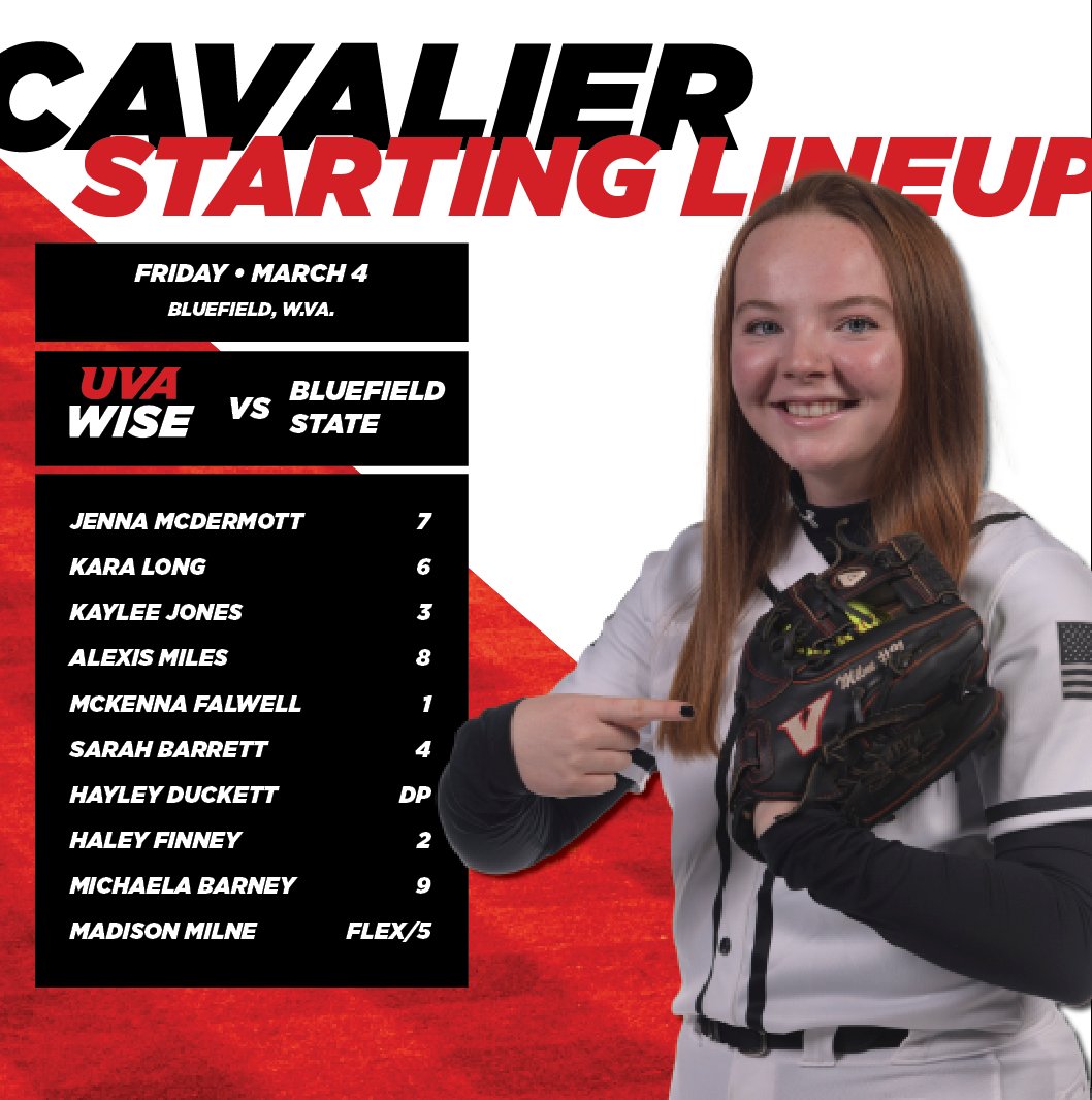 UVAWiseCavs's tweet photo. Ready for some softball? Here is the starting lineup for the Cavs in Game 1 @ Bluefield State! #GoCavsGo https://t.co/Wk7uwUT5nW