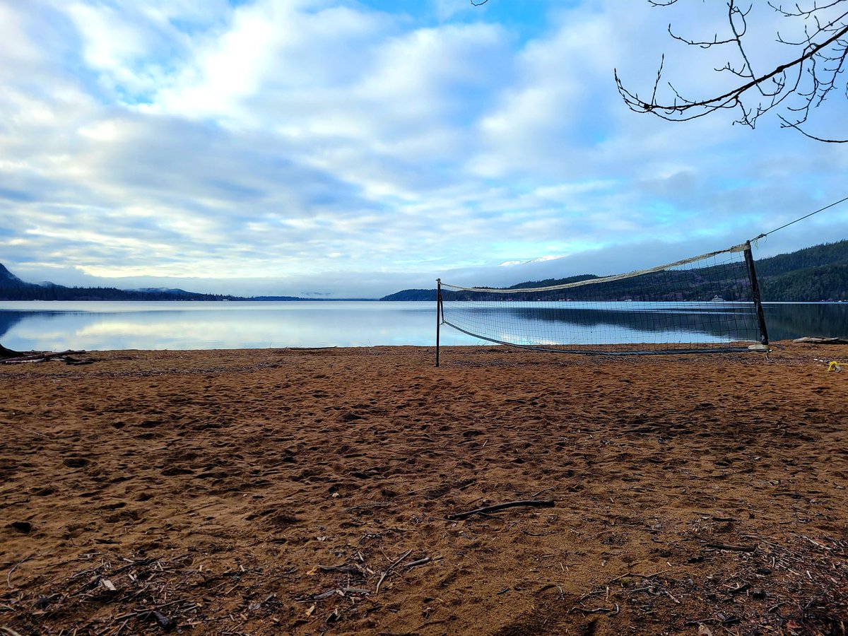 Short walk through the lush rainforest to a nice sandy beach at the good-sized Lakelse Lake.