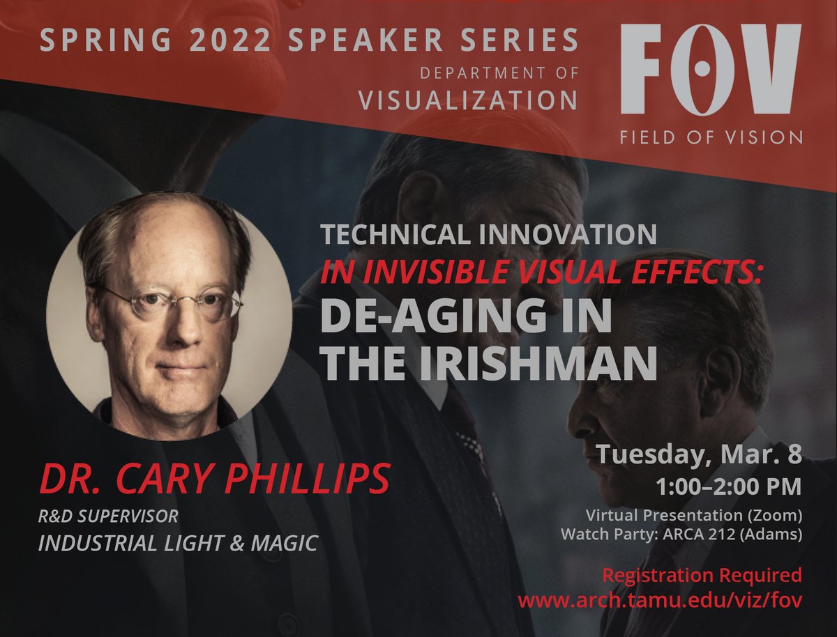 Field Of Vision speaker series is coming up on March 8! Don't forget to register. arch.tamu.edu/viz/fov