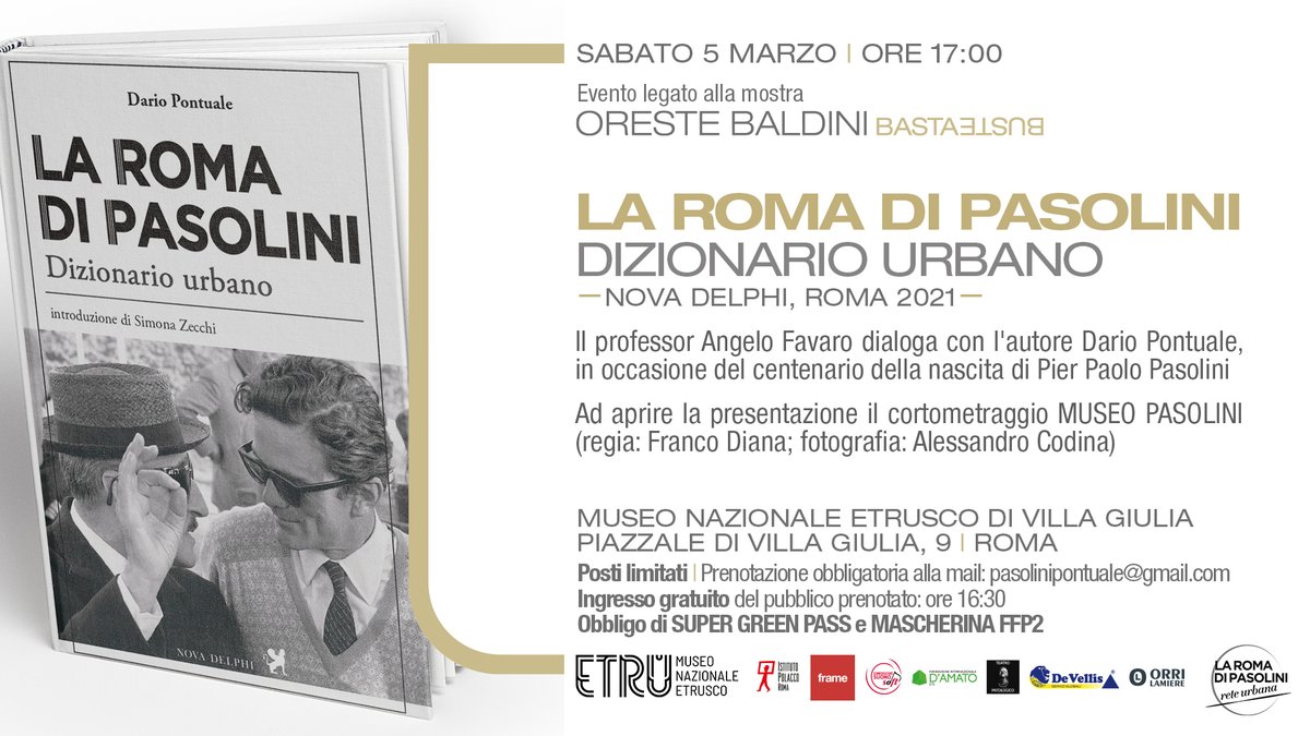 Il 5 marzo 2022 #LaRomadiPasolini #reteurbana al Museo Nazionale Etrusco di Villa Giulia a Roma museoetru.it/eventi/la-roma…