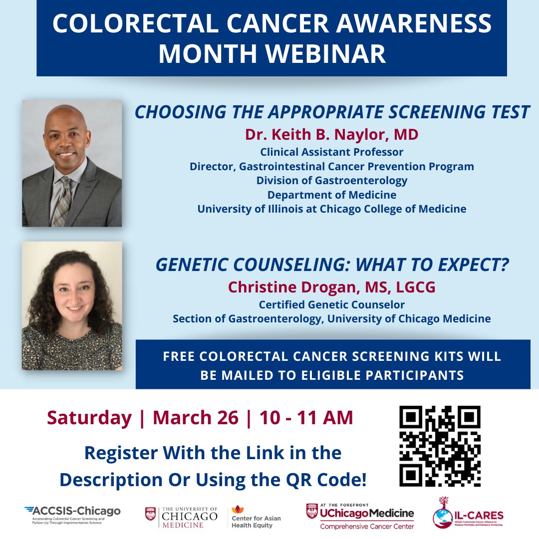 March is Colorectal Cancer Awareness Month! Join Dr. Keith Naylor and Christine Drogan on Saturday, 3/26 @ 10 AM to learn more about choosing the right colorectal cancer screening test + FREE colorectal cancer screening kits for eligible attendees. us02web.zoom.us/webinar/regist…
