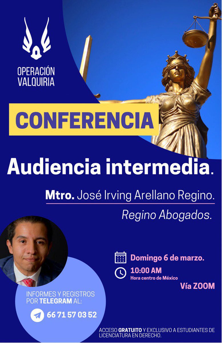 irvingpenalista's tweet photo. Tengo el agrado de invitarlos a esta charla gratuita #abogado #penalistas #reginoabogados #operacionvalkiria #reginoabogados #derechopenal #derecho https://t.co/z1q5QaIQft