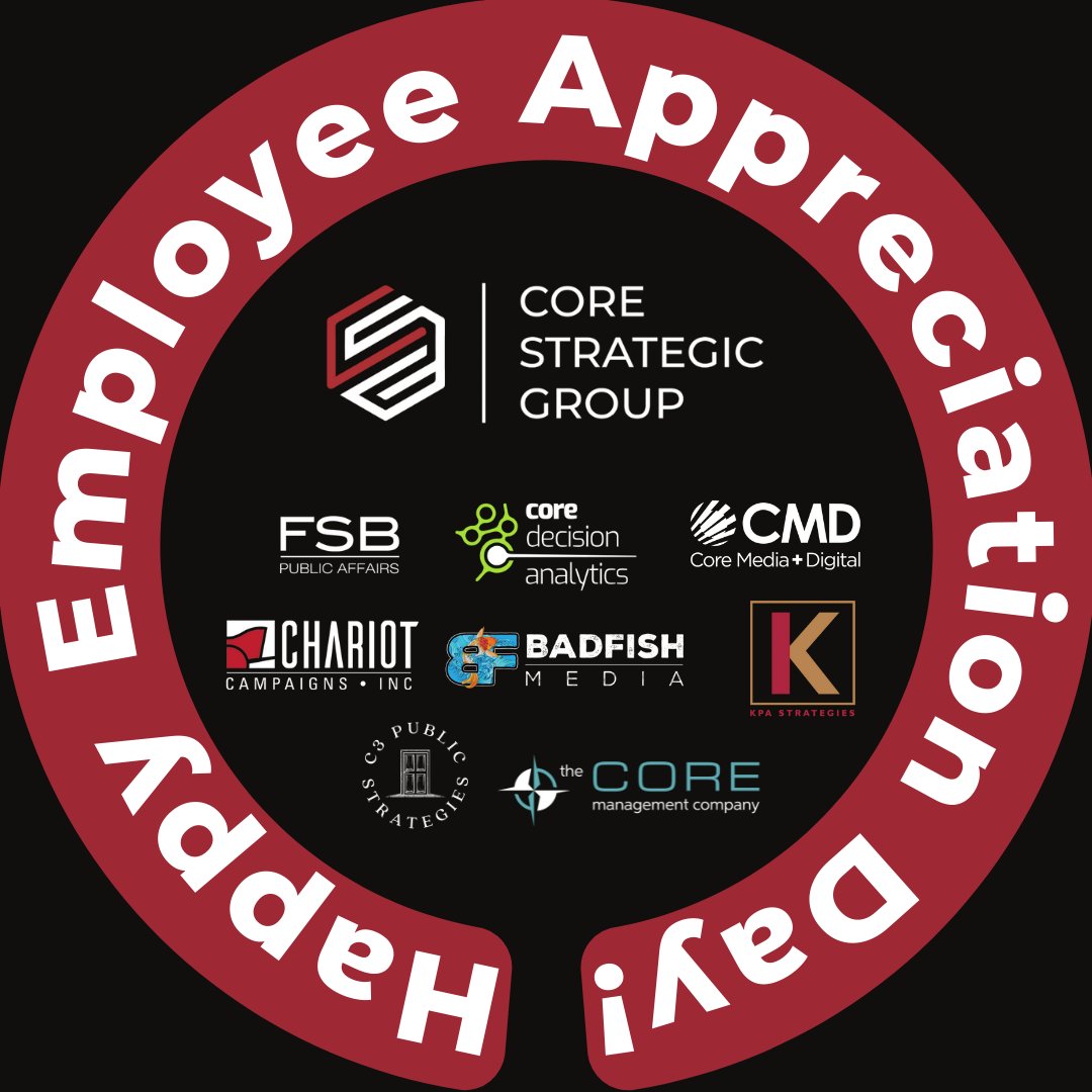 CoreStratGroup's tweet photo. Happy Employee Appreciation Day to all of our team members across the Core Strategic Group family of companies! We are so lucky to have every one of you on our team and we appreciate your hard work and dedication. https://t.co/qHA1AIbOqh