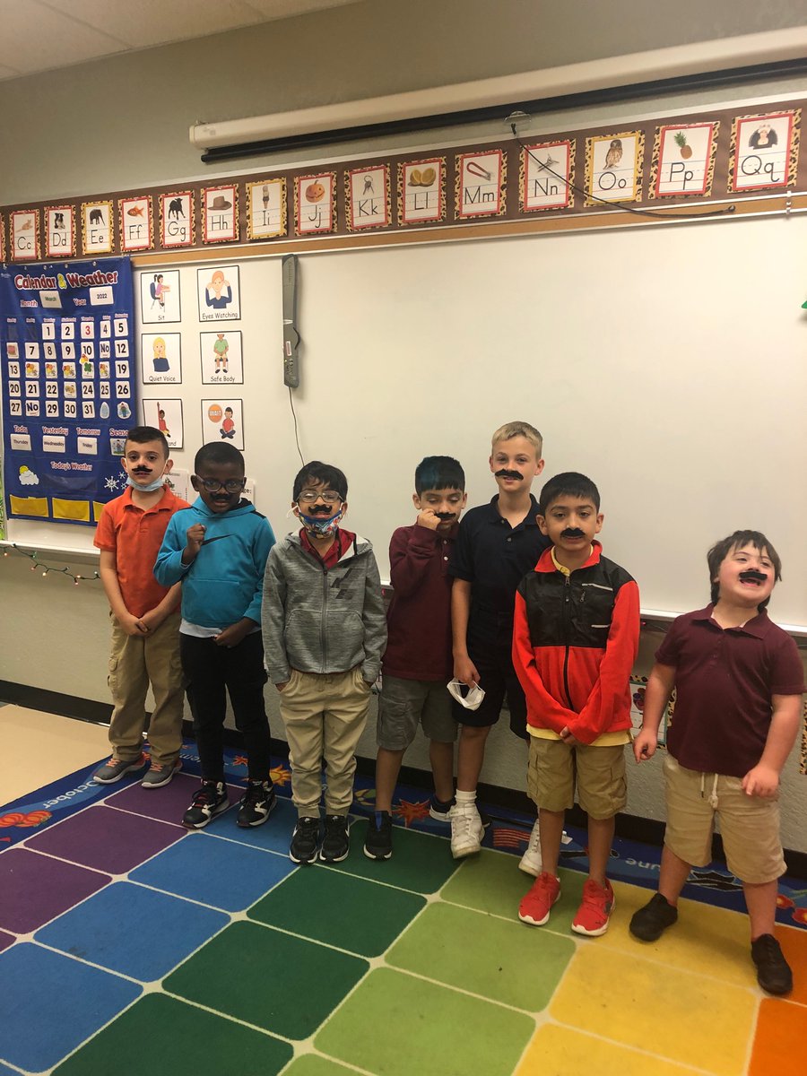 MsVolk3's tweet photo. Wearing our mustaches for the Lorax day! Having too much fun this week! π₯Έ#PLEgators https://t.co/6RCLwG473o