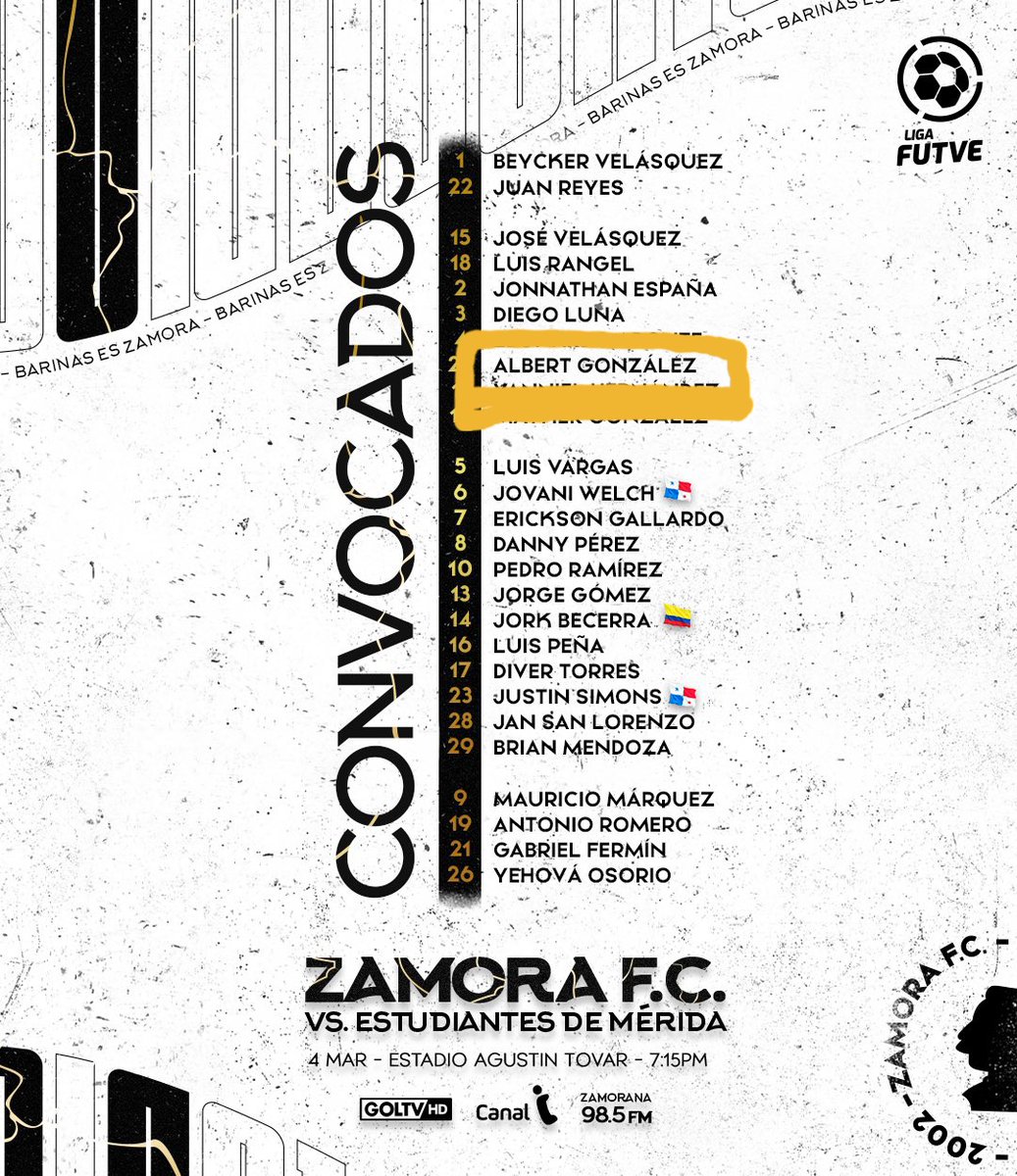 sps_futbol's tweet photo. Nuestro talento Albert González se encuentra en la convocatoria de su nuevo club,  @ZamoraFutbolC, para enfrentar a @EstudiantesMEFC en Barinas. 

El juego se disputa este Viernes 4️⃣ de marzo. ⏰ 7.15 pm.

Duelo correspondiente a la 2da jornada de la #LigaFUTVE.

#Forjandosueños https://t.co/tm07EJ5ylN