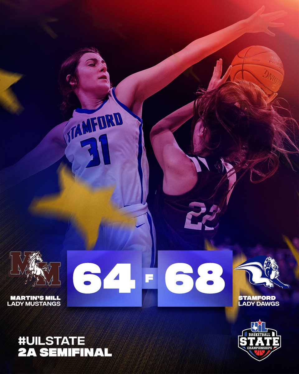 #UILState Girls Basketball 2A Semifinal
FINAL SCORE:

Martin's Mill 6️⃣4️⃣
<a href="/SHStx/">Stamford High School</a> 6️⃣8️⃣
 
Box Score ➡️ bit.ly/3pztWFF