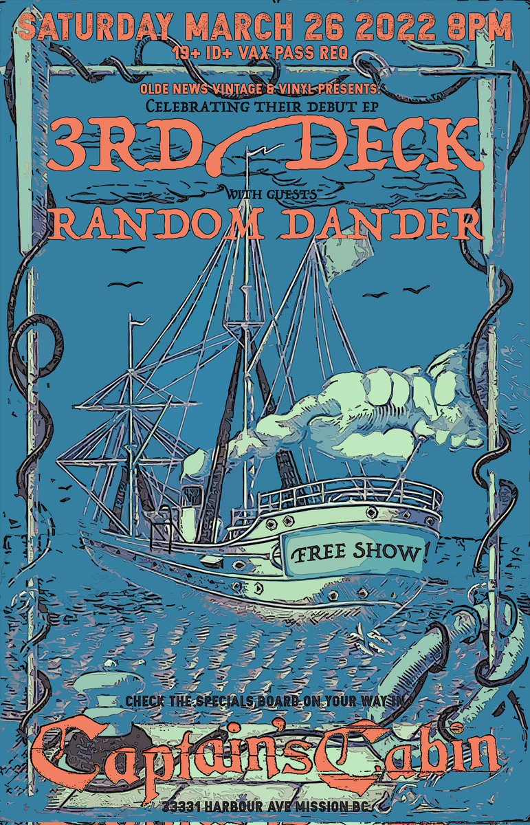 Back home at the #captainscabin #missionbc March 26
Supporting #3rddeck and their new release🥳
Show's free let's party!