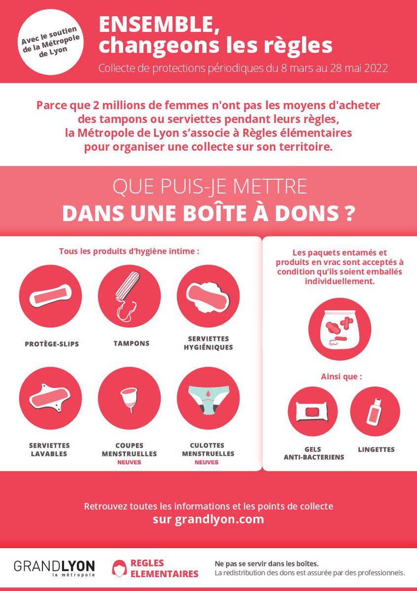 🔜 En partenariat avec  @RElementaires et le <a href="/grandlyon/">Métropole de Lyon</a>, #Francheville organise une collecte destinée à récolter des produits d’hygiène intime de première nécessité.

📍 Au  Bureau Information Jeunesse 

📍 Au Centre Communal d’Action Sociale

➕ d'infos : bit.ly/3vFfwbc