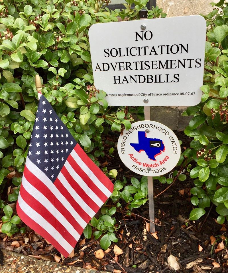 FriscoPVA's tweet photo. Help keep unsolicited people away from your door with a No Solicitation sign! 

Click: https://t.co/DD9Bpt61Ul

You can buy one from the Frisco Police Volunteer Association, and we will deliver it to and leave it at your door contact free with no delivery charge. https://t.co/F5Ow28c2EI
