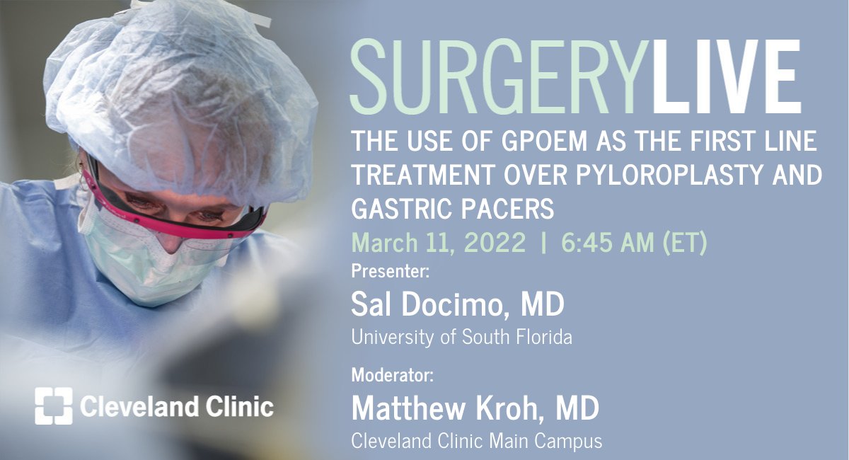 matthew_kroh's tweet photo. Timely and important new techniques for treatment of often vexing gastroparesis. Join #SurgeryLive from @CleClinicMD @CleveClinicFL to hear @Sal_Docimo discuss, “G-POEM as first line treatment.”
https://t.co/tCHGxhkUsb pwd is surgerylive https://t.co/TMSvlspy7T