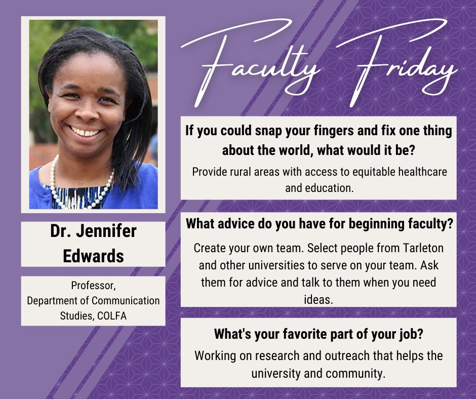 TarletonCEE's tweet image. This #FacultyFriday we&apos;re getting to know Dr. Jennifer Edwards! She is a proud fifth generation Texan. 
Want to be featured in a future #FacultyFriday? Fill out our suvey here! ow.ly/XGma50IaqNS