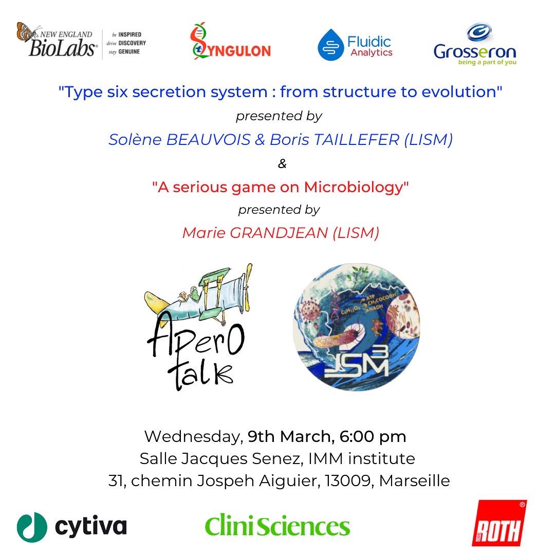 jsm3marseille's tweet photo. The next #aperotalk is coming up with again an unusual format of 3 speakers! Come and discover the type six secretion system #T6SS. Also on Zoom. https://t.co/Vr6K371aTL