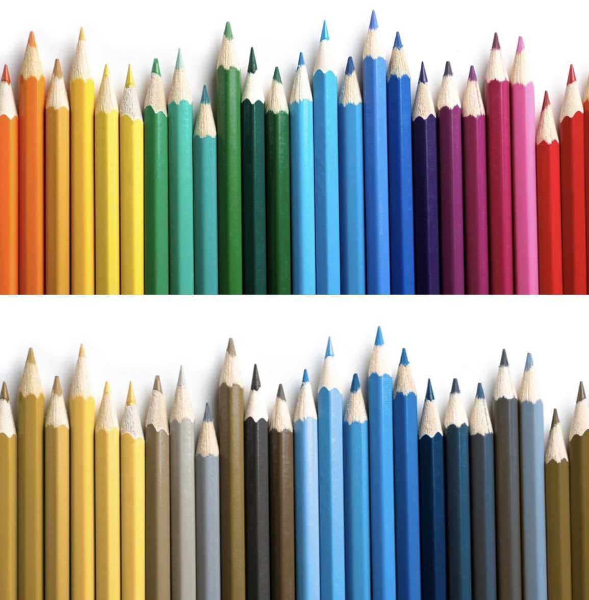 EyeSeeColorProj's tweet photo. Here is how a group of colored pencils appear to someone with standard color vision vs. someone affected by a form of Color Vision Deficiency (CVD) or color blindness.
Can you believe the difference?
#colorblind #colourblind #colorpencils #colorblindproblems #colorblindartist https://t.co/iv4svkBVZX