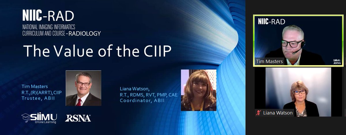 Learning about the value of becoming a Certified Imaging Informatics Professional (CIIP) <a href="/ABIICIIP/">American Board of Imaging Informatics</a> <a href="/SIIM_Tweets/">SIIM</a> <a href="/RSNA/">RSNA</a> #NIICRAD