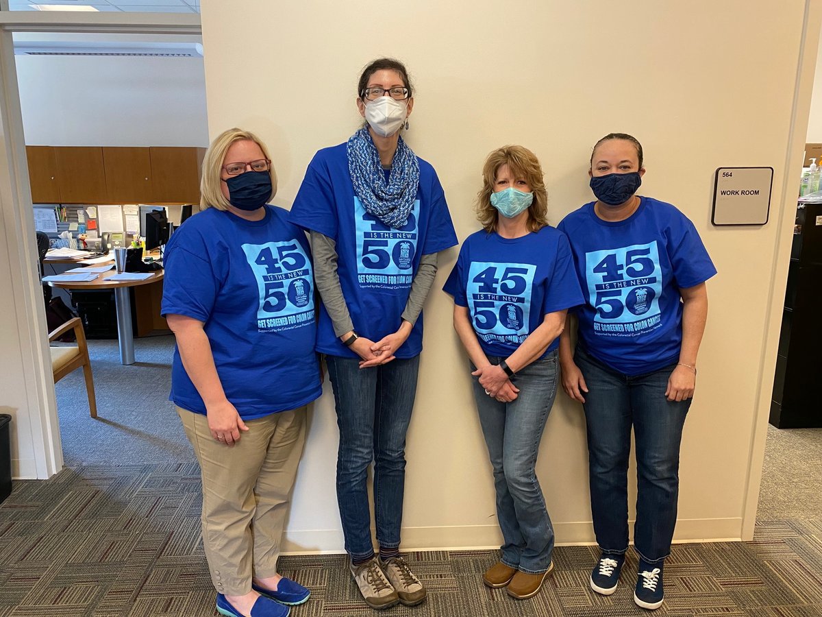 USCArnoldSchool's tweet photo. Blue is the new black over here at the #ArnoldSchool!
💙💙💙💙
#ColorectalCancerAwarenessMonth #NationalDressinBlueDay
#SCGoBlue
#DressinBlueDay
#ScreeningStartsat45
#NCCRT
@CCPNatUSC @daniela_beth https://t.co/TtkblkGZ6s