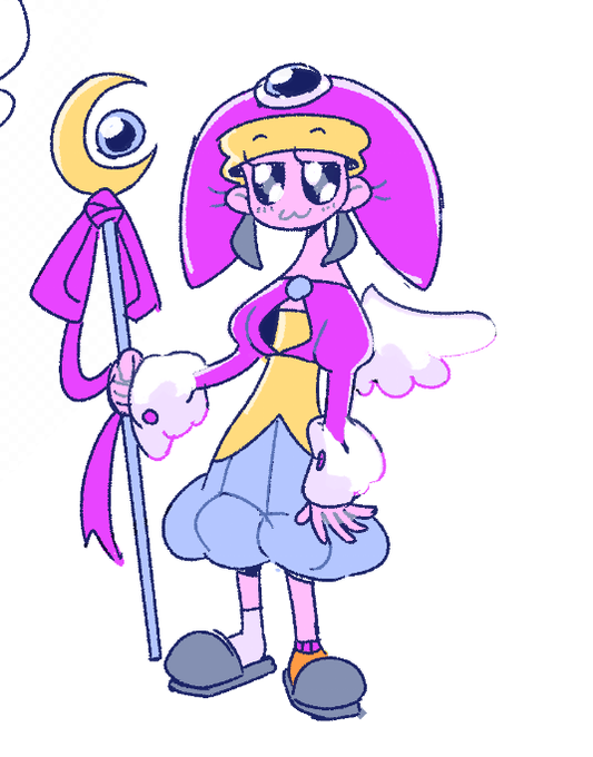 mahoshoujo OC Pamela Lovely. Her sister Veronica Lovely was the chosen emissary of her planet, destined to protect the universe w/ others from across space. she forsook the role, and the job (and ill fitting uniform) fell to Pamela. and that's chill with her 