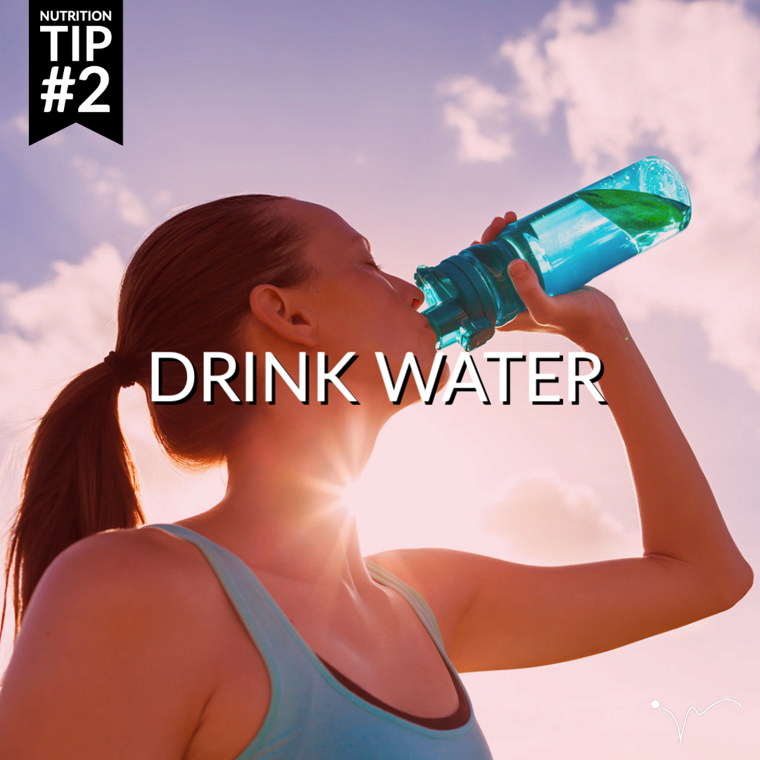 This nutrition tip may seem obvious, but it's important and we often forget to do this throughout the day. Drink water. Your body needs the hydration in a dry climate like we have here in Arizona, and even more during a workout. Be kind to your body, keep it hydrated.