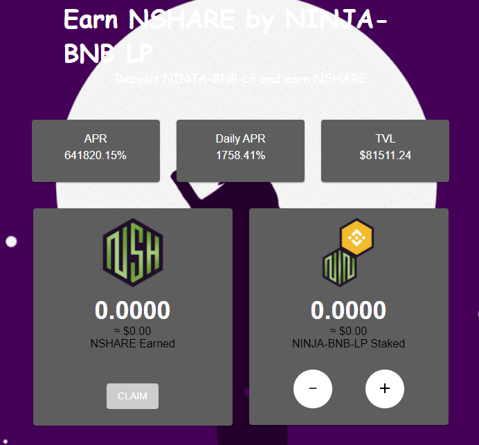 NinjaMoneyBSC's tweet photo. Our farms are now live!

Deposit NINJA-BNB-LP Earn NSHARE
Deposit NSHARE-BNB-LP Earn NSHARE

We are creating a nice &amp; strong community, thanks to everyone ♥️

Enjoy APRs!

#ninja #nshare #tomb #tombfork #tombfinance #2omb #3omb #defi $tomb $tshare #binance $bsc https://t.co/T7iSv4L0PT