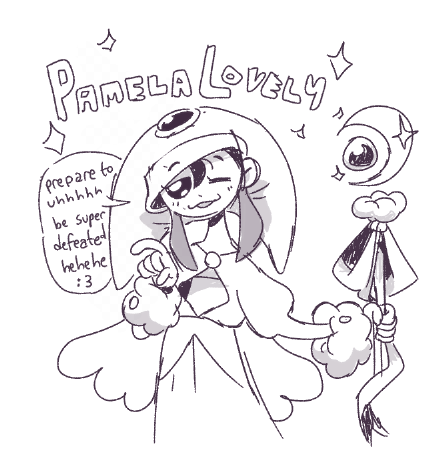 mahoshoujo OC Pamela Lovely. Her sister Veronica Lovely was the chosen emissary of her planet, destined to protect the universe w/ others from across space. she forsook the role, and the job (and ill fitting uniform) fell to Pamela. and that's chill with her 